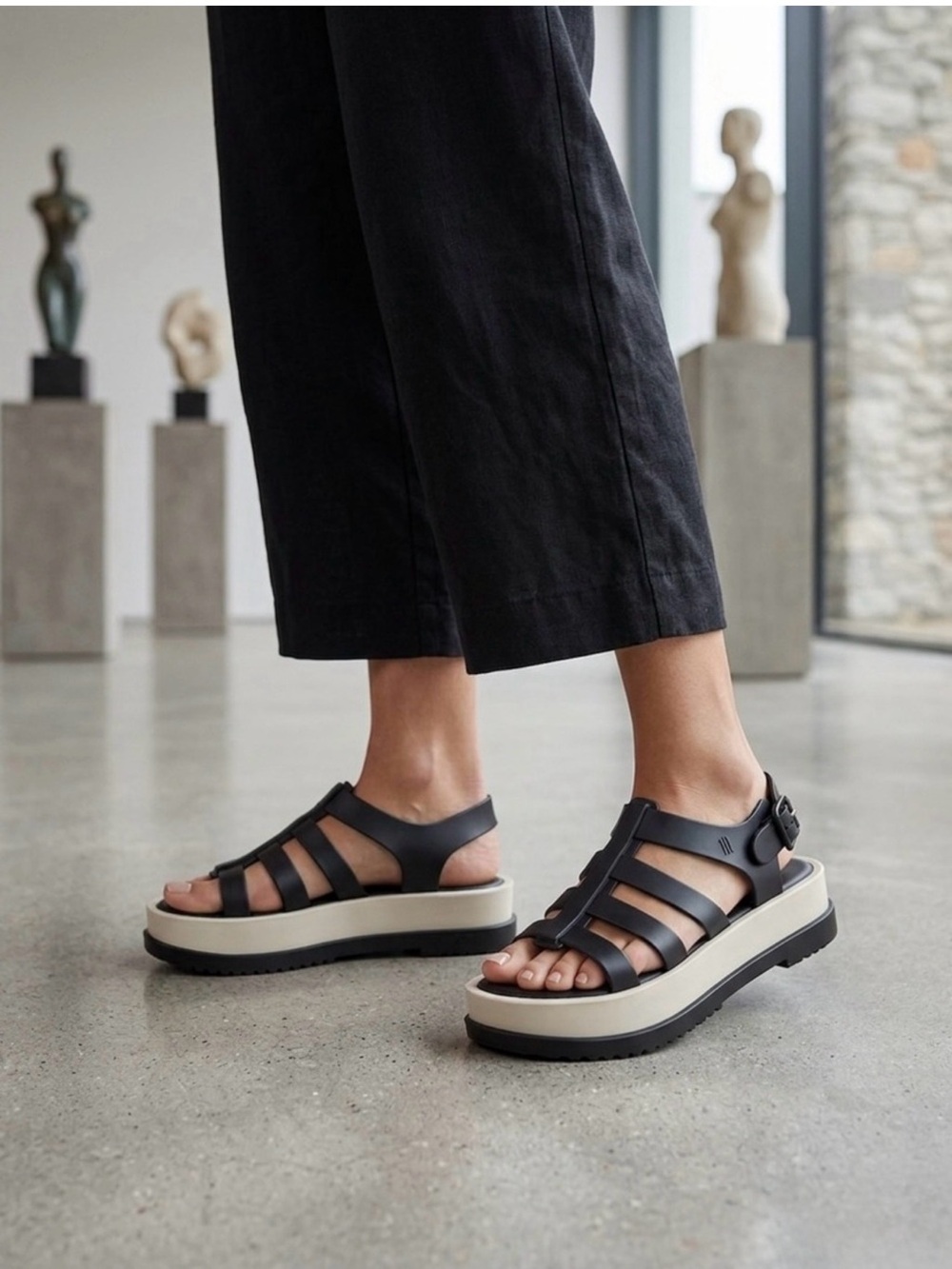 Womens Melissa Black Strappy Platform Sandals